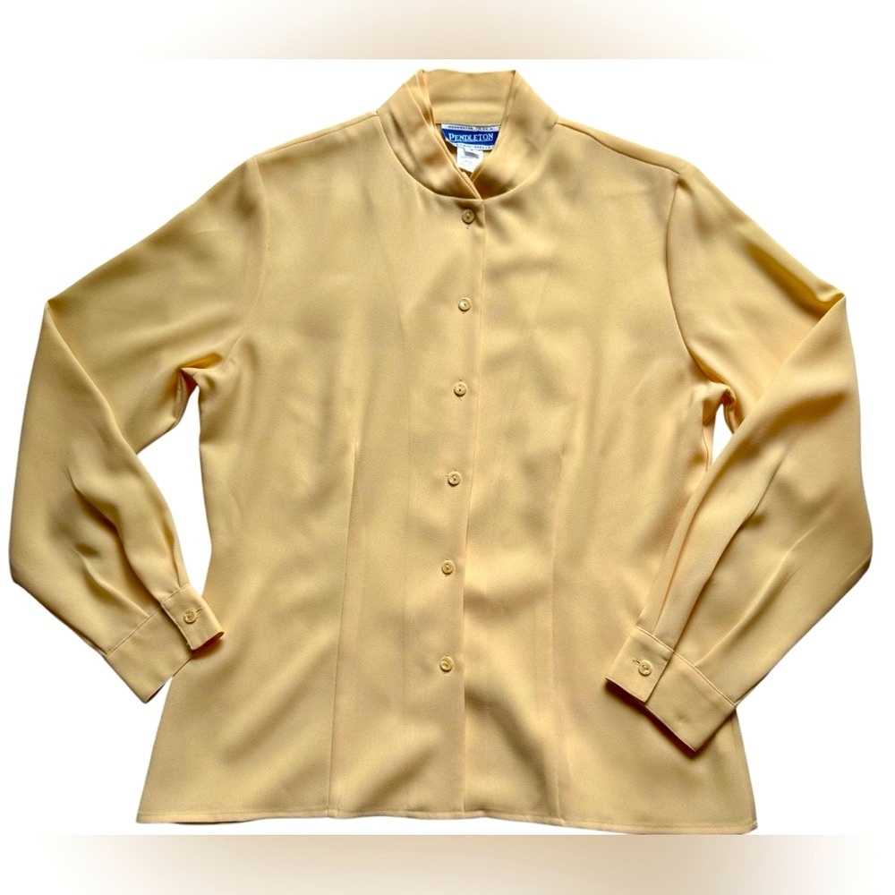 Vintage Pendleton Portland Oregon Solid yellow Button Down Blouse Size 8